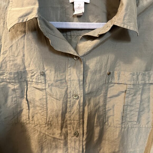 Chicos Green Silk/Cotton Blend Long-sleeved Button Down-Size 2 - Picture 3 of 5